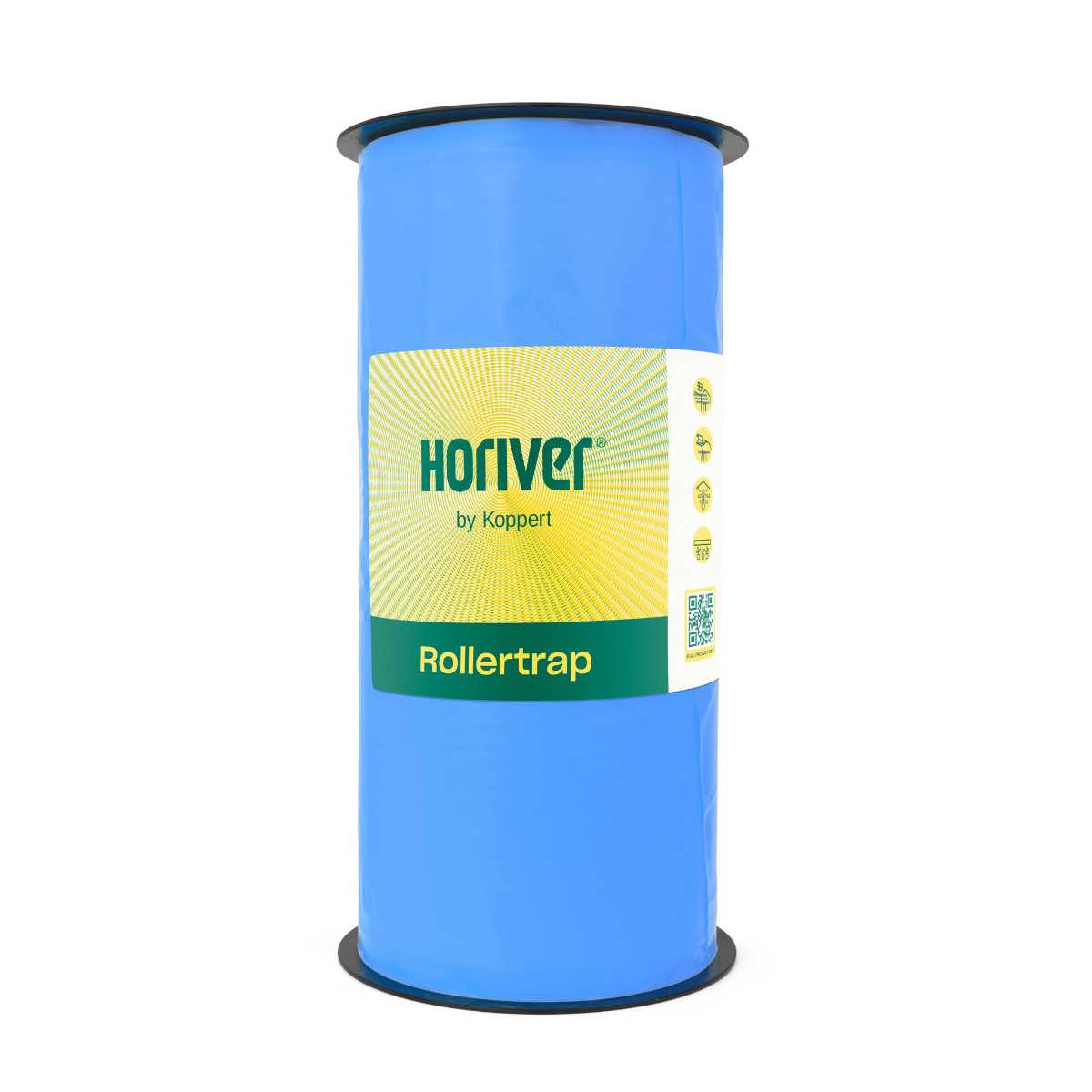 A roll of blue sticky trap paper labeled 'Horiver by Koppert' for pest control.
