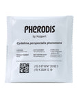 A sealed white sachet labeled with 'PHERODIS by Koppert' containing Cydalima perspectalis pheromones.