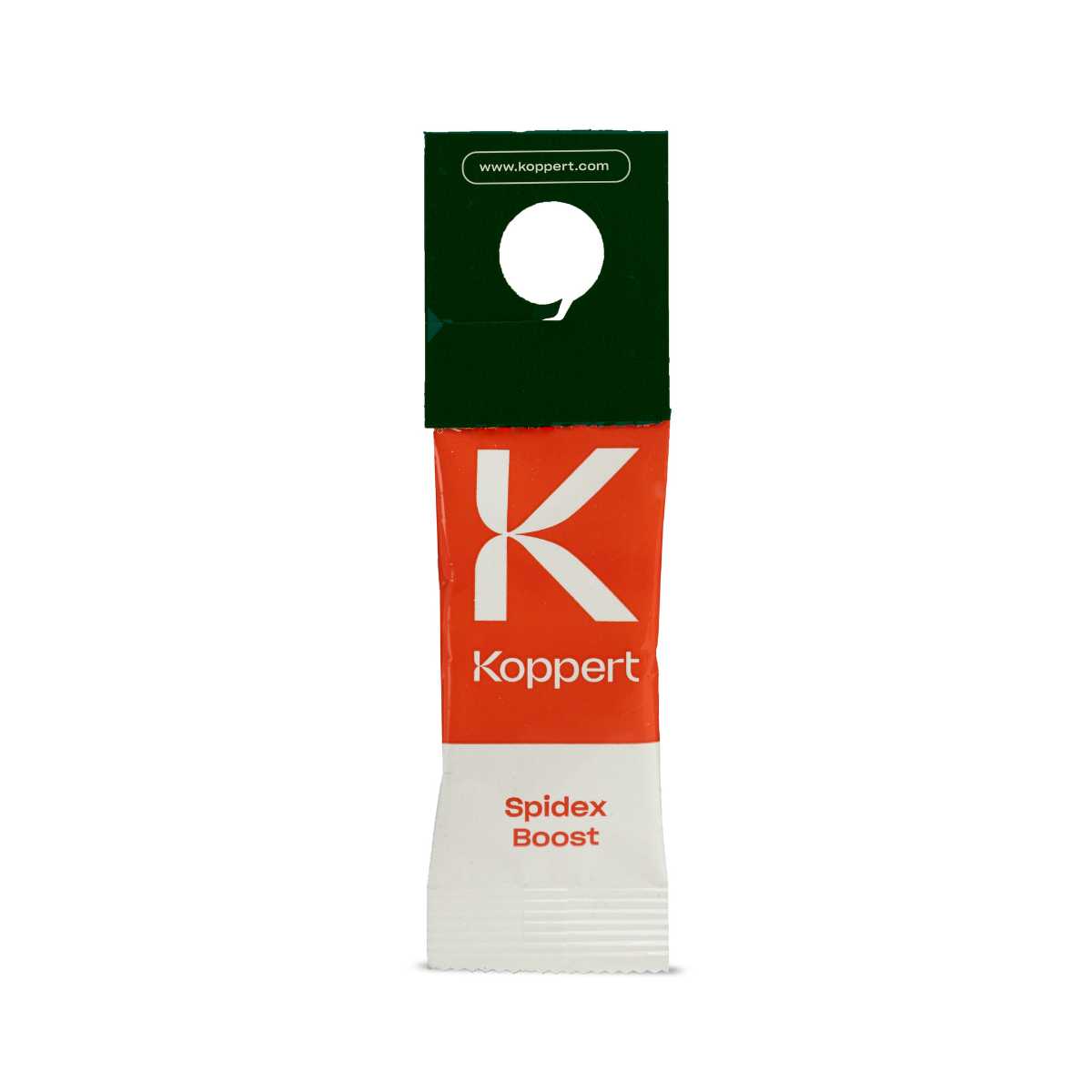A product packaging labeled 'Spidex Boost' by Koppert, primarily in orange and white colors with text and branding.