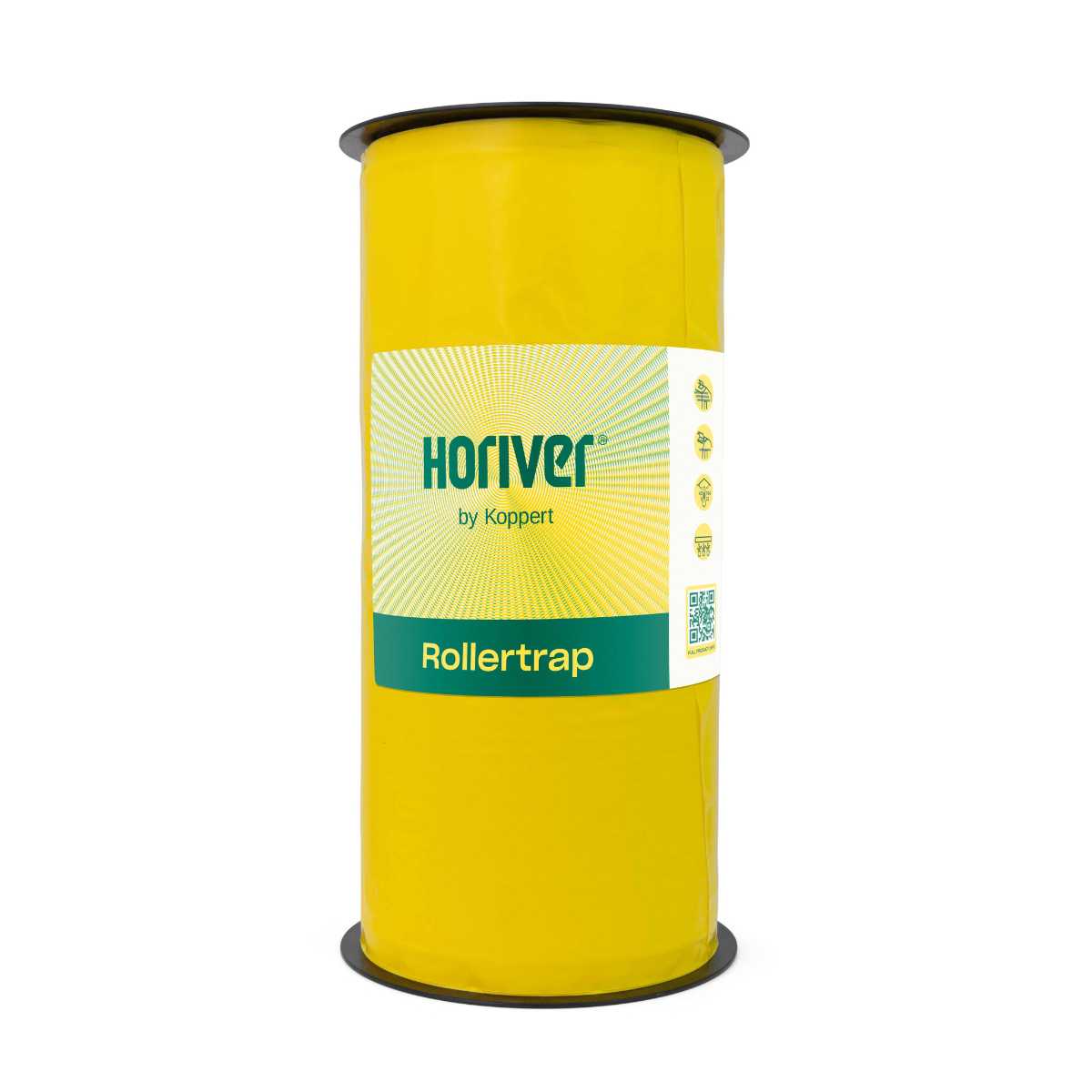 A roll of yellow sticky trap paper labeled 'Horiver by Koppert' for pest control.