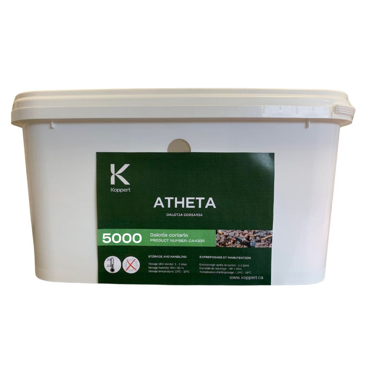 A white bucket with a label that includes the text &#39;ATHETA&#39;