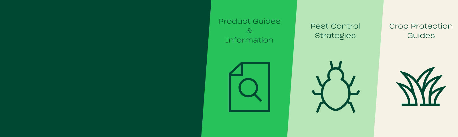 Green banner with pest control and crop protection icons and text on a green background
