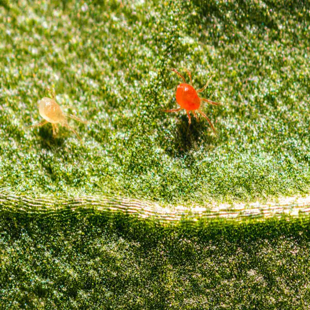 A white and red Phytoseiulus persimilis 