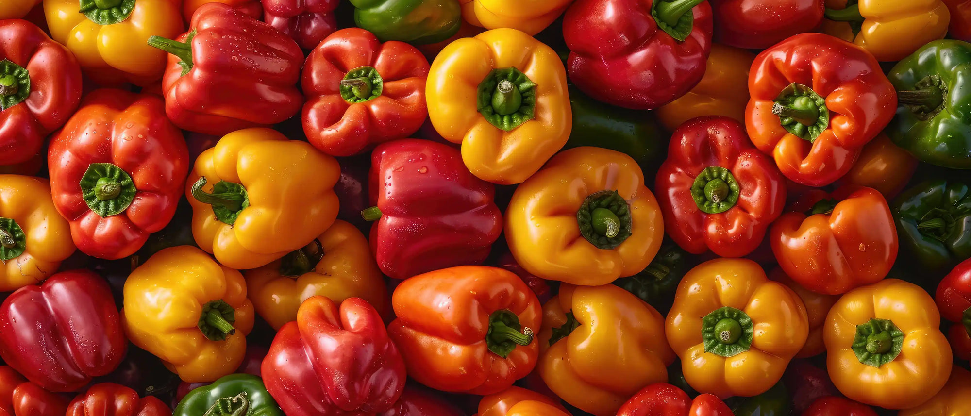 Assorted colorful bell peppers including red, yellow, green, and orange.