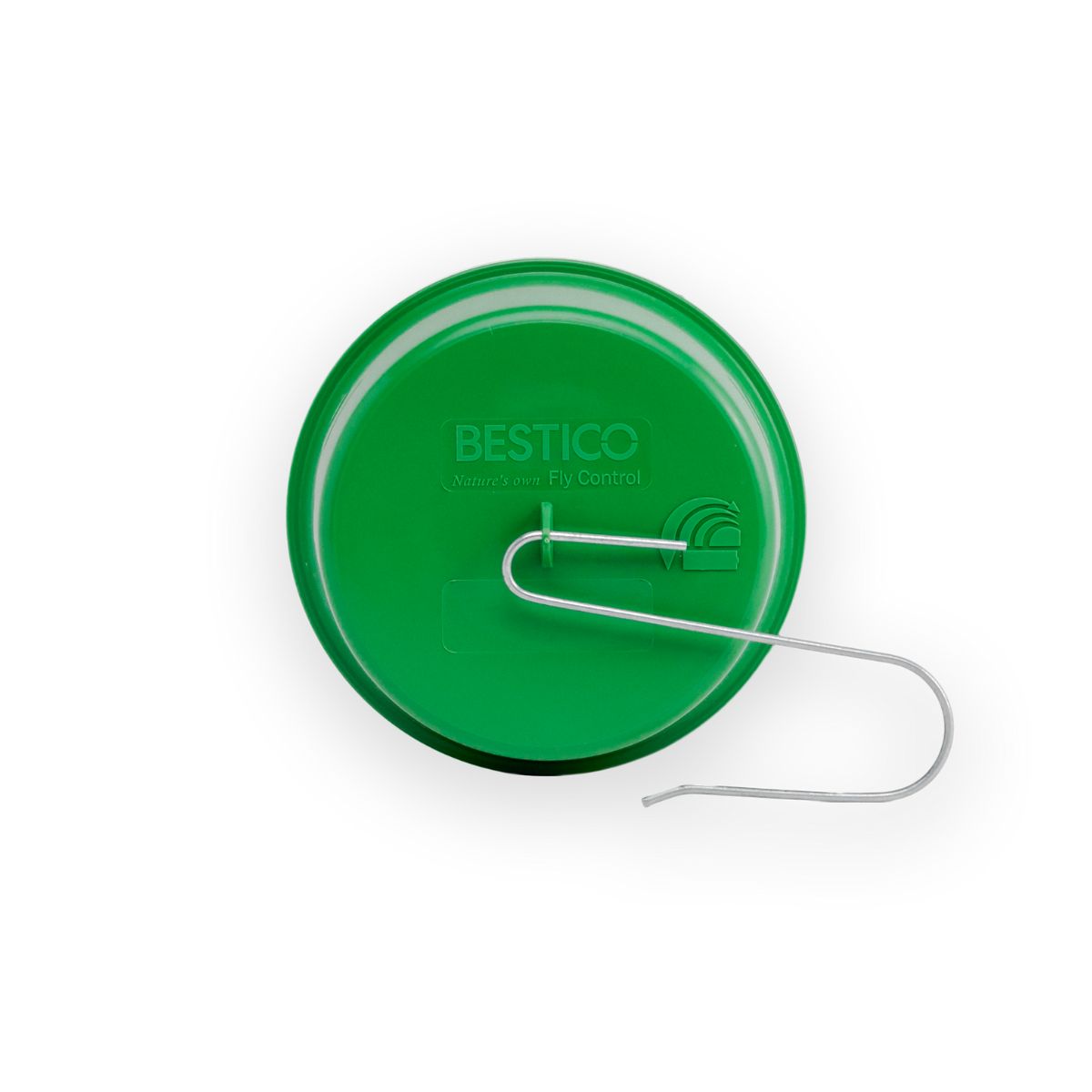 The top of a green release trap on a white background