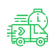 Green icon of a delivery truck with a clock, symbolizing time-sensitive shipping.