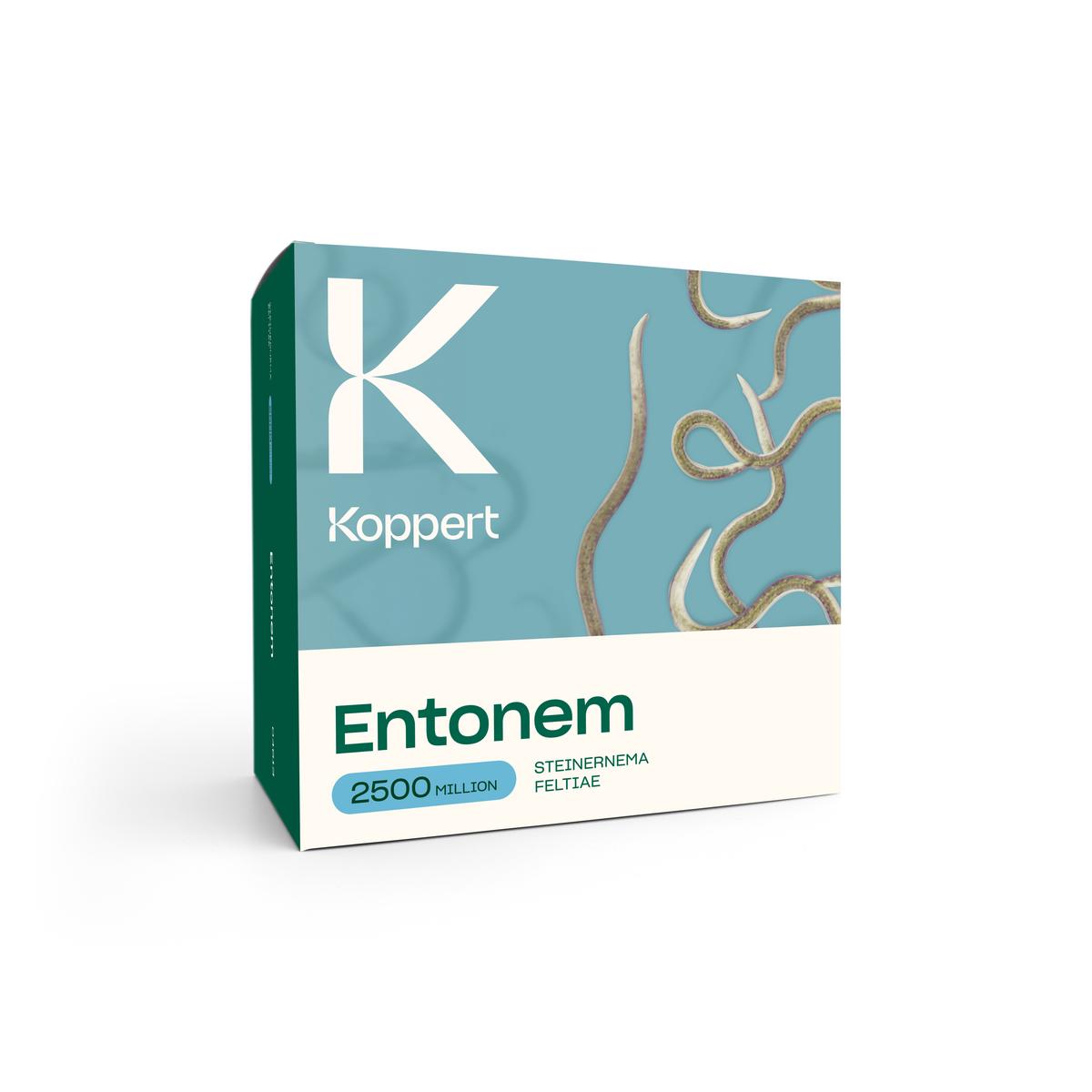 A box of Entonem by Koppert, containing Steinernema feltiae nematodes for pest control.