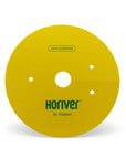 A yellow circular device with the brand 'Horiver' printed on it, which is used for trapping pests around plant stems.