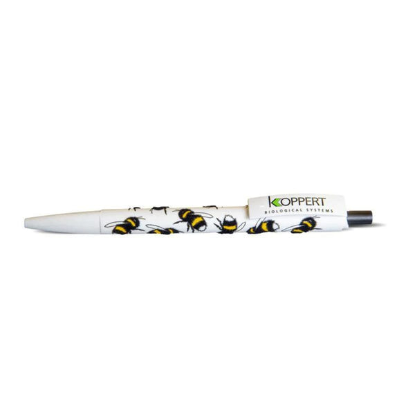 White pen with koppert logo with bee print on it 