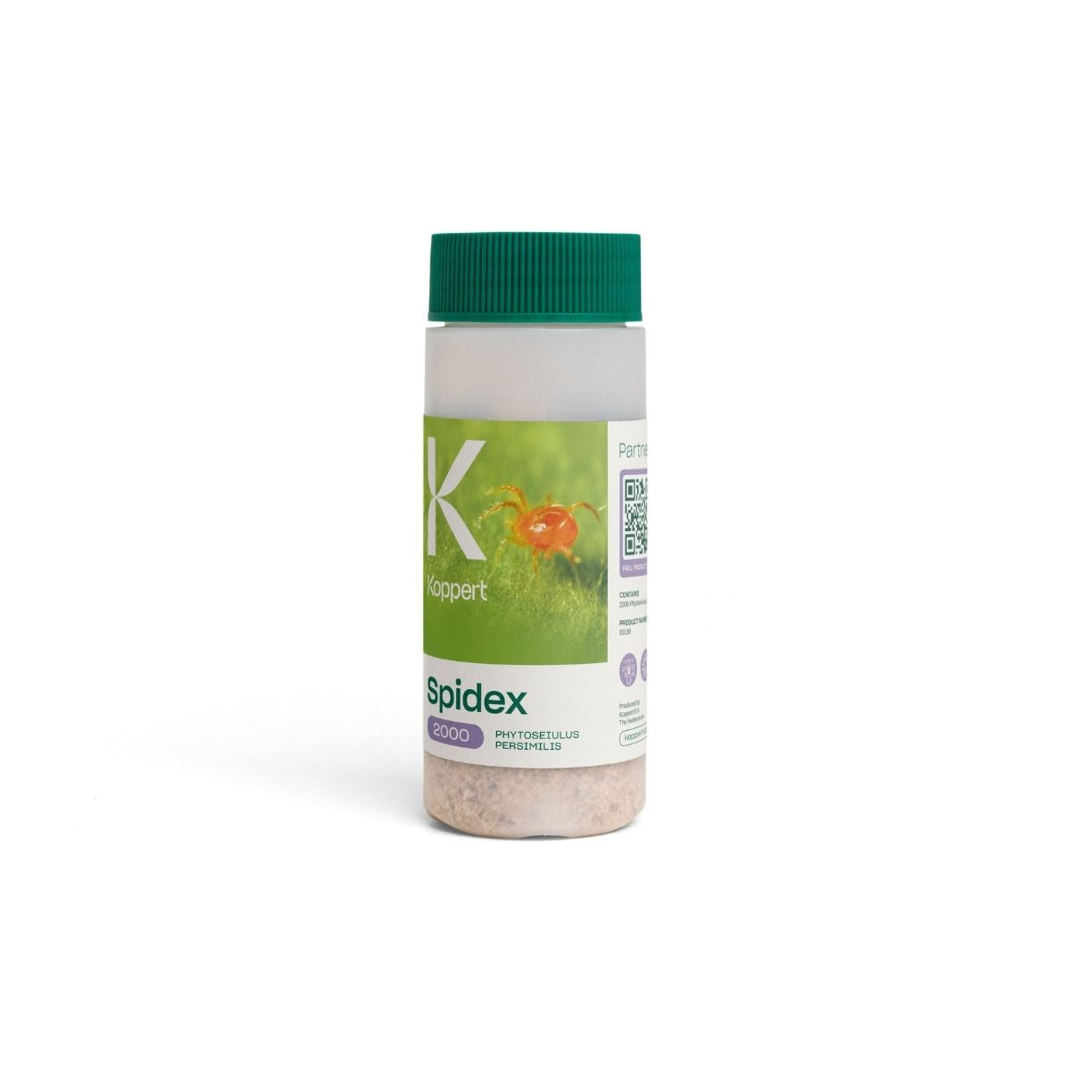 Spidex container with green lid on a white background