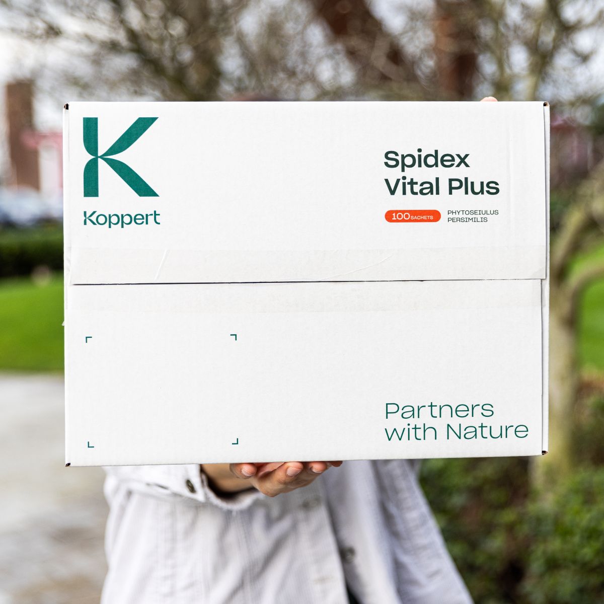 A white box labeled &#39;Spidex Vital Plus&#39; by Koppert