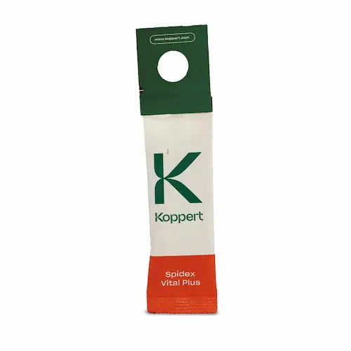 orange and white sachet with a green hook on a white background