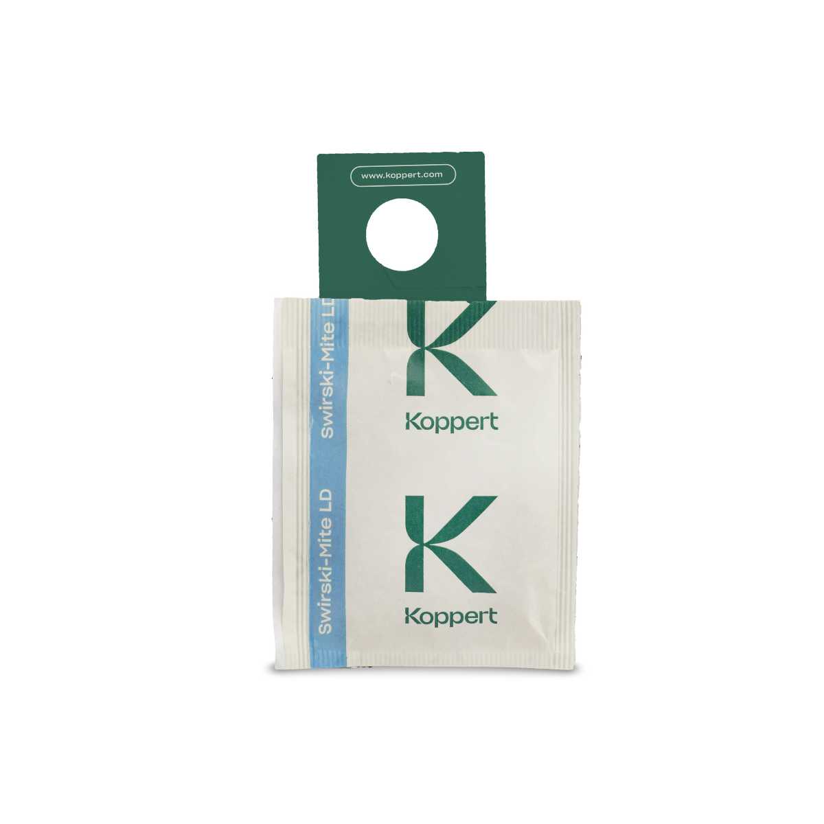 A sachet of Amblyseius swirskii predatory mites with the brand Koppert visible on the packaging.
