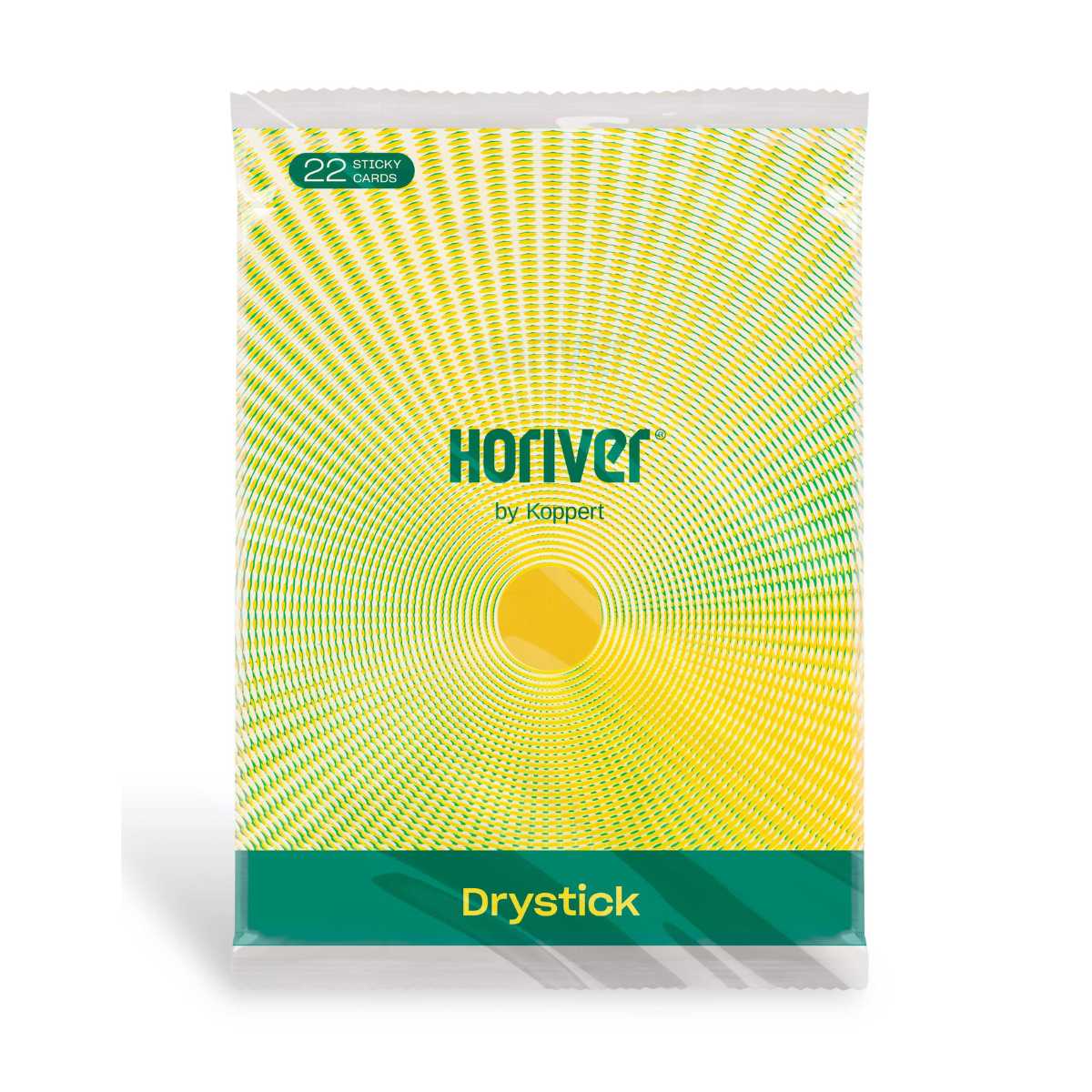 Packaging of Horiver Drystick Cards containing yellow sticky traps, branding, and the name of the product visible.