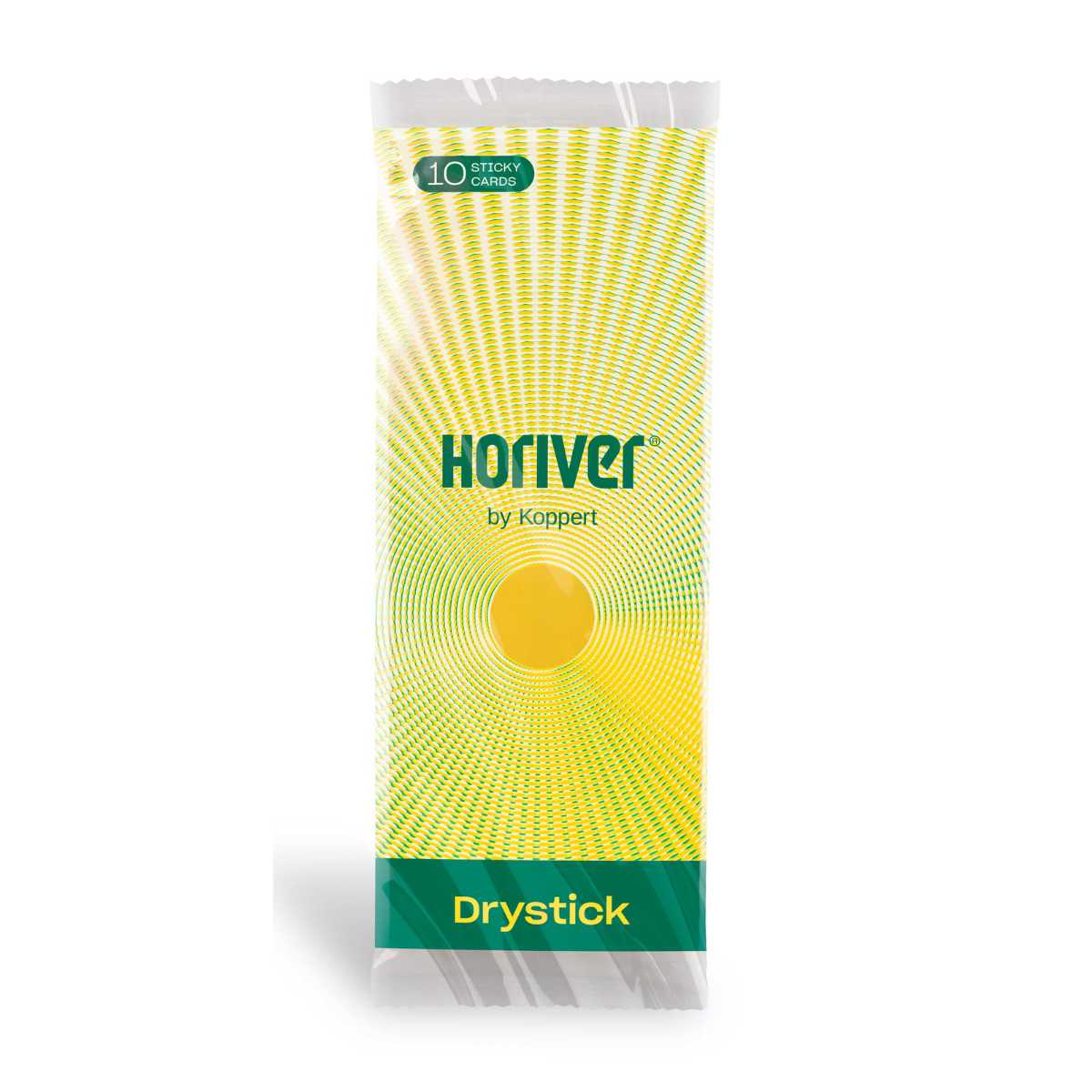 Packaging of Horiver Drystick Cards containing yellow sticky traps, branding, and the name of the product visible.