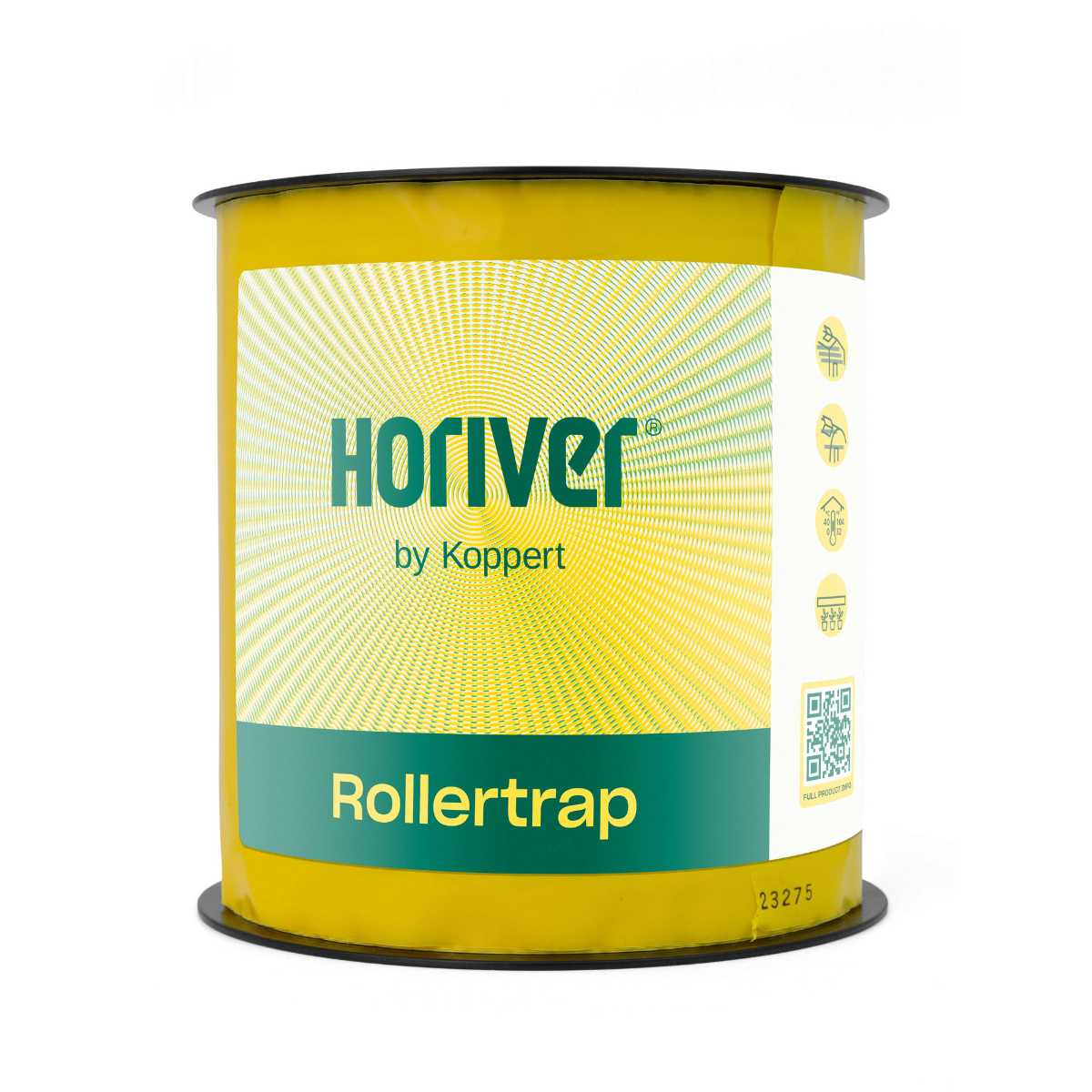 A roll of yellow sticky trap paper labeled 'Horiver by Koppert' for pest control.